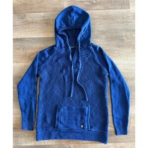 prAna Blue Knit Hoodie Sweater Women’s Small Textured Pullover Kangaroo Pocket